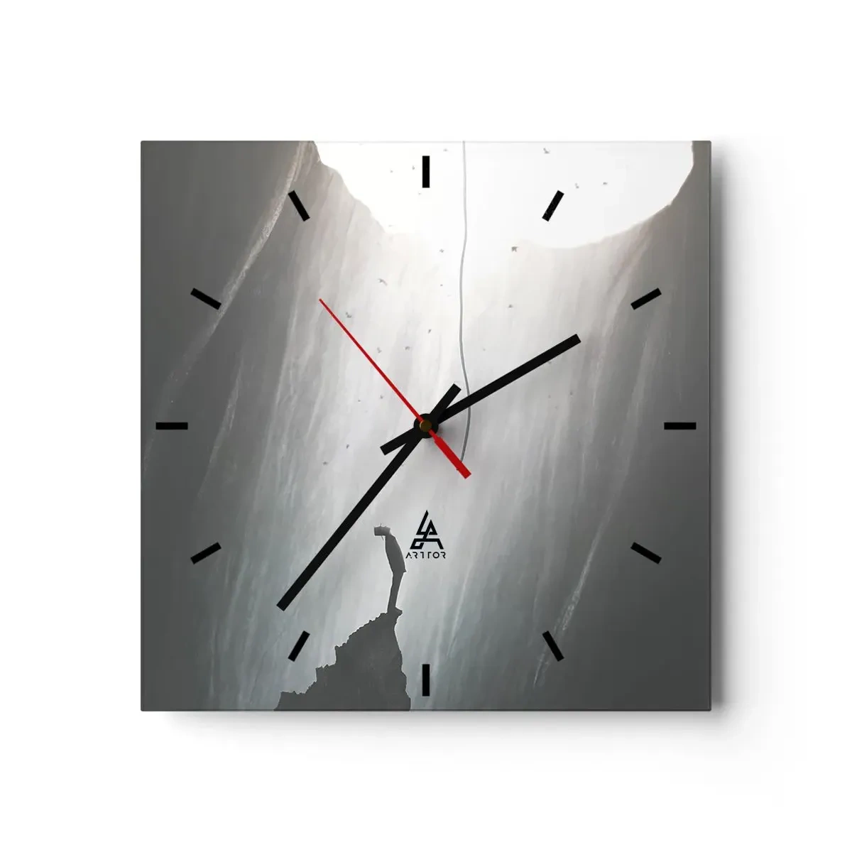 Wanduhr - Glasuhr - Silhouette eines Mannes auf dem Boden einer Höhle mit Blick auf das Licht - 30x30cm - Es gibt immer einen Ausweg - Moderne Wanddekoration für Wohnzimmer und Schlafzimmer ARTTOR