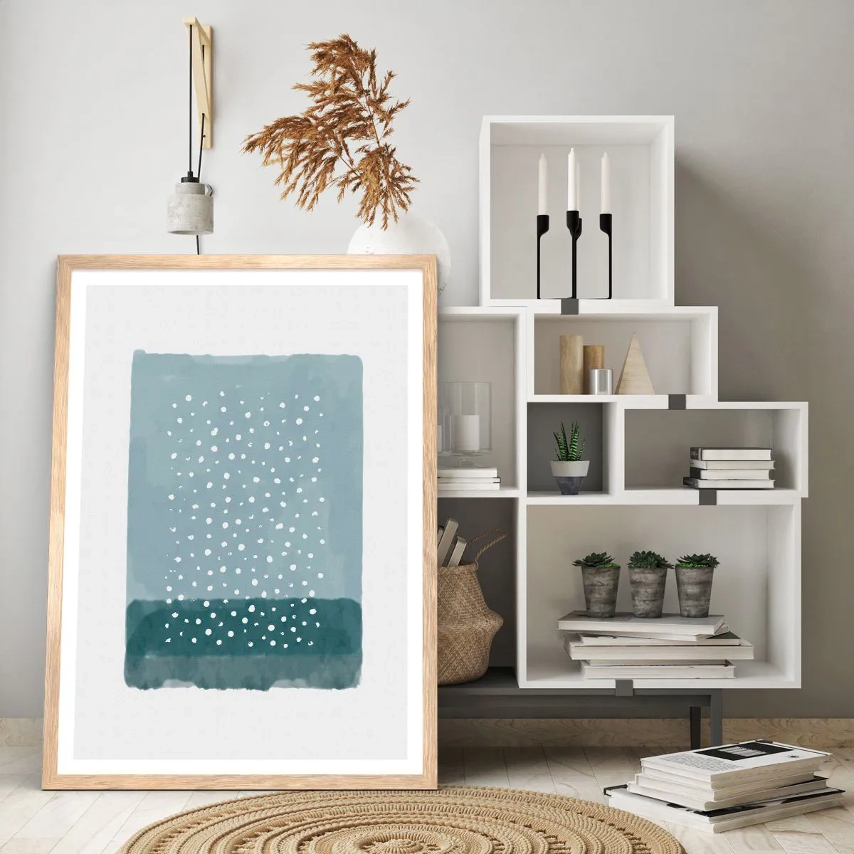 Poster in einem Rahmen aus heller Eiche - Auf Blau gewachsen - 40x50 cm