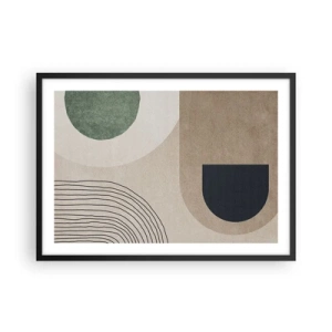 Poster in einem schwarzem Rahmen - Geometrische Formen in Beige- und Grüntönen - 70x50cm - Sanftheit des Ovals - Moderne Wanddekoration für Wohnzimmer und Schlafzimmer ARTTOR