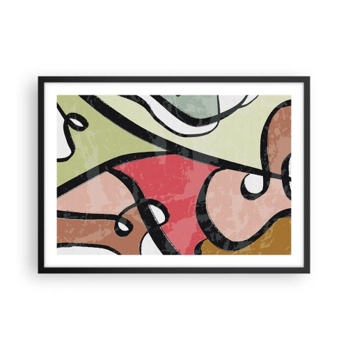 Poster in einem schwarzem Rahmen - Bunte abstrakte Formen mit schwarzen Linien - 70x50cm - Pirouetten unter Farben - Moderne Wanddekoration für Wohnzimmer und Schlafzimmer ARTTOR