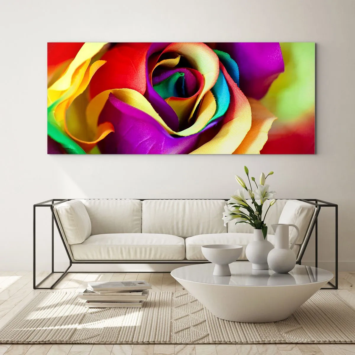 Glasbild - Bild auf glas - Eine bunte Rose in Regenbogenfarben - 160x50cm - Es ist unmöglich - Moderne Wanddekoration für Wohnzimmer und Schlafzimmer ARTTOR