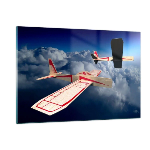 Glasbild - Bild auf glas - Modellflugzeuge gleiten in den Wolken - 120x80cm - Noch höher, noch weiter - Moderne Wanddekoration für Wohnzimmer und Schlafzimmer ARTTOR