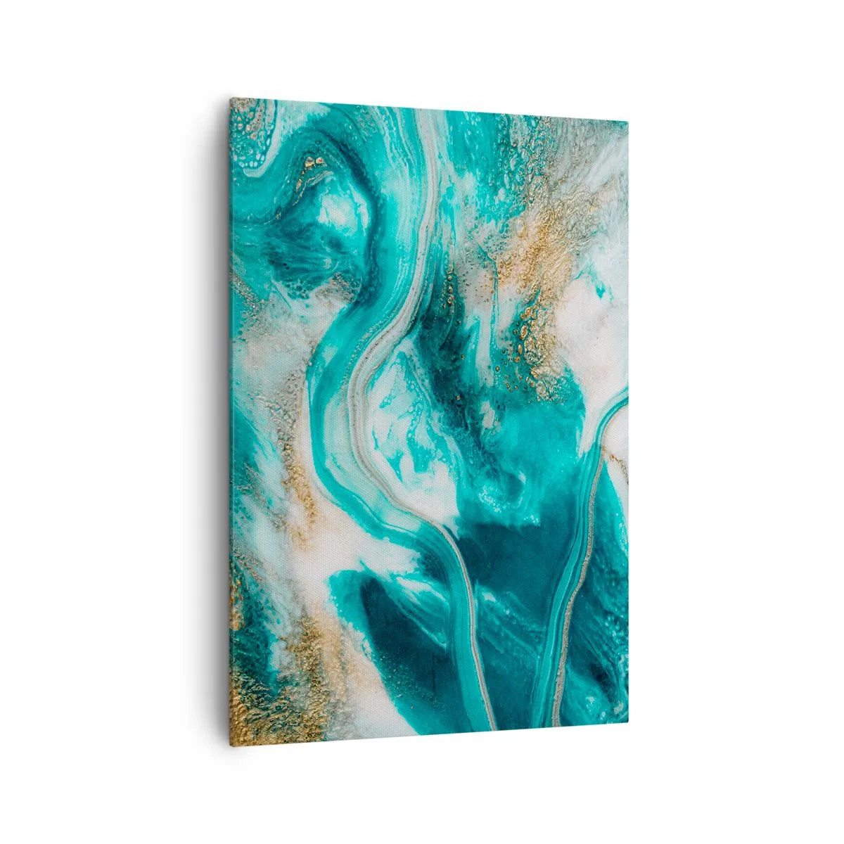 Bild auf Leinwand - Leinwandbild - Türkisfarbene Abstraktion mit weißen und goldenen Akzenten - 70x100cm - Der Fluss aus Gold - Moderne Wanddekoration für Wohnzimmer und Schlafzimmer ARTTOR