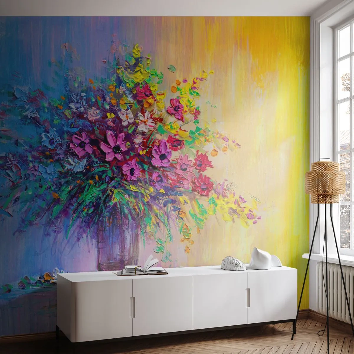 Fototapete Standard Eco - Sommergeschenk der Wiese - Blumen in einer Vase, Stück, Blumenstrauß - 350x256 cm