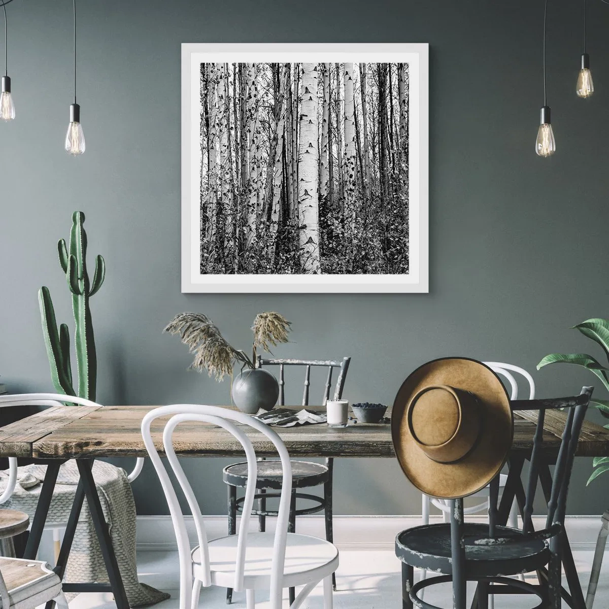 Poster in einem weißen Rahmen - Birkenkolonnade - 30x30 cm