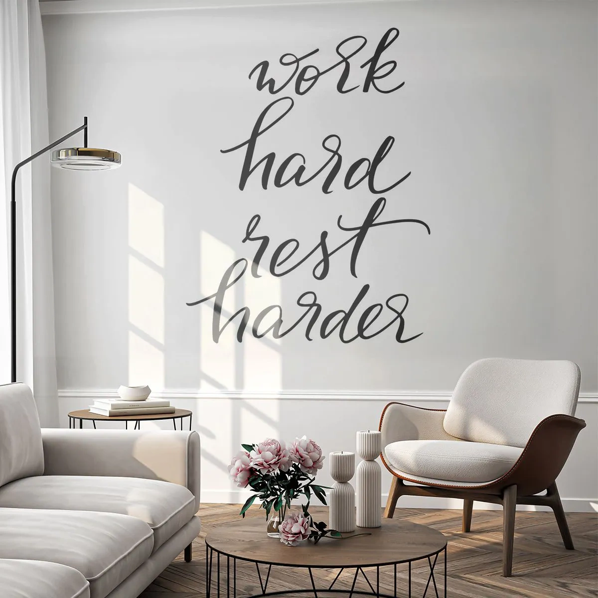 Fototapete Premium Canvas - Lebensbalance - Typografie, Bejahung, Maxime - 250x175 cm