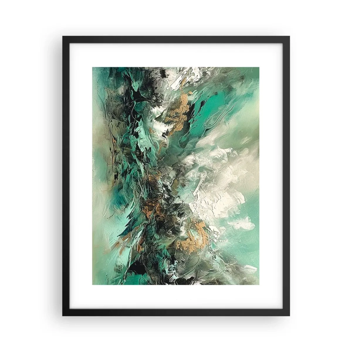 Poster in einem schwarzem Rahmen - Smaragdgrüne und schwarze Brandung - 40x50 cm