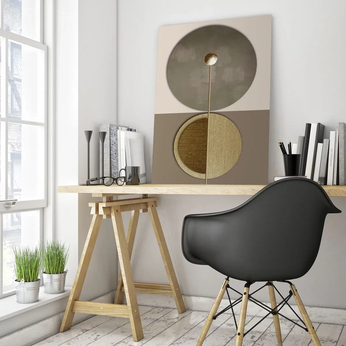 Glasbild - Bild auf glas - Abstrakte Kreise in Gold- und Beigetönen - 80x120cm - Perfekte Balance - Moderne Wanddekoration für Wohnzimmer und Schlafzimmer ARTTOR