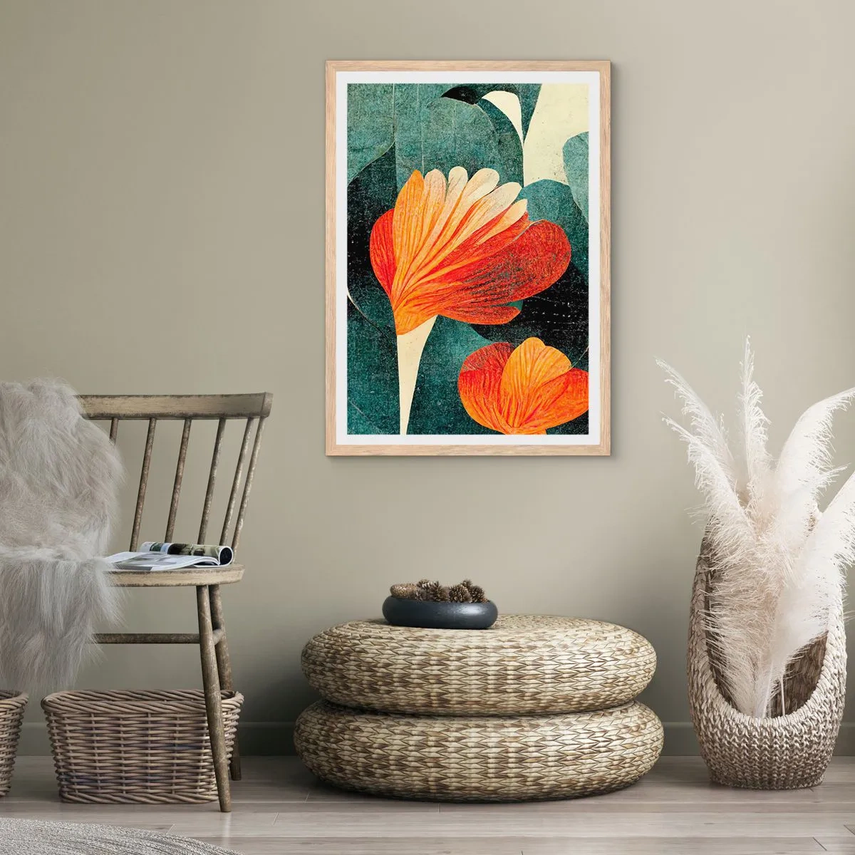 Poster in einem Rahmen aus heller Eiche - Hitze der Tropen und Kühle des Grüns - 70x100 cm