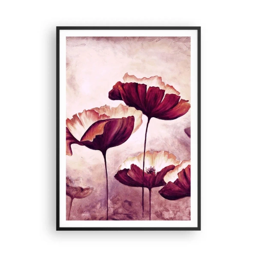 Poster in einem schwarzem Rahmen - Rotes und weißes Blütenblatt - 70x100 cm