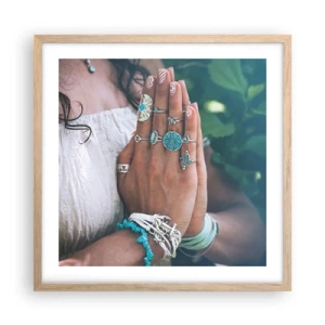 Poster in einem Rahmen aus heller Eiche - Willkommen im Zentrum des Seins - 50x50 cm