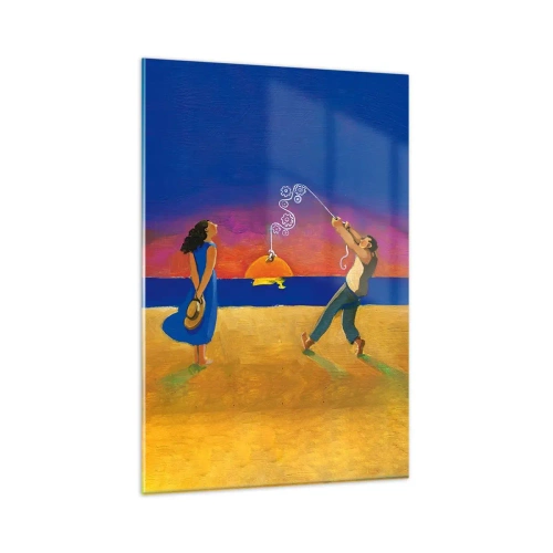 Glasbild - Bild auf glas - Figuren am Meer bei Sonnenuntergang - 80x120cm - Mehr als ein Sternchen vom Himmel - Moderne Wanddekoration für Wohnzimmer und Schlafzimmer ARTTOR