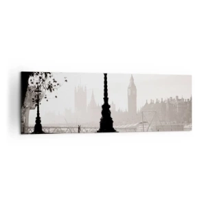 Bild auf Leinwand - Leinwandbild - Eine monochrome Ansicht von Big Ben und der Themse. - 160x50cm - Londoner Morgen - Moderne Wanddekoration für Wohnzimmer und Schlafzimmer ARTTOR