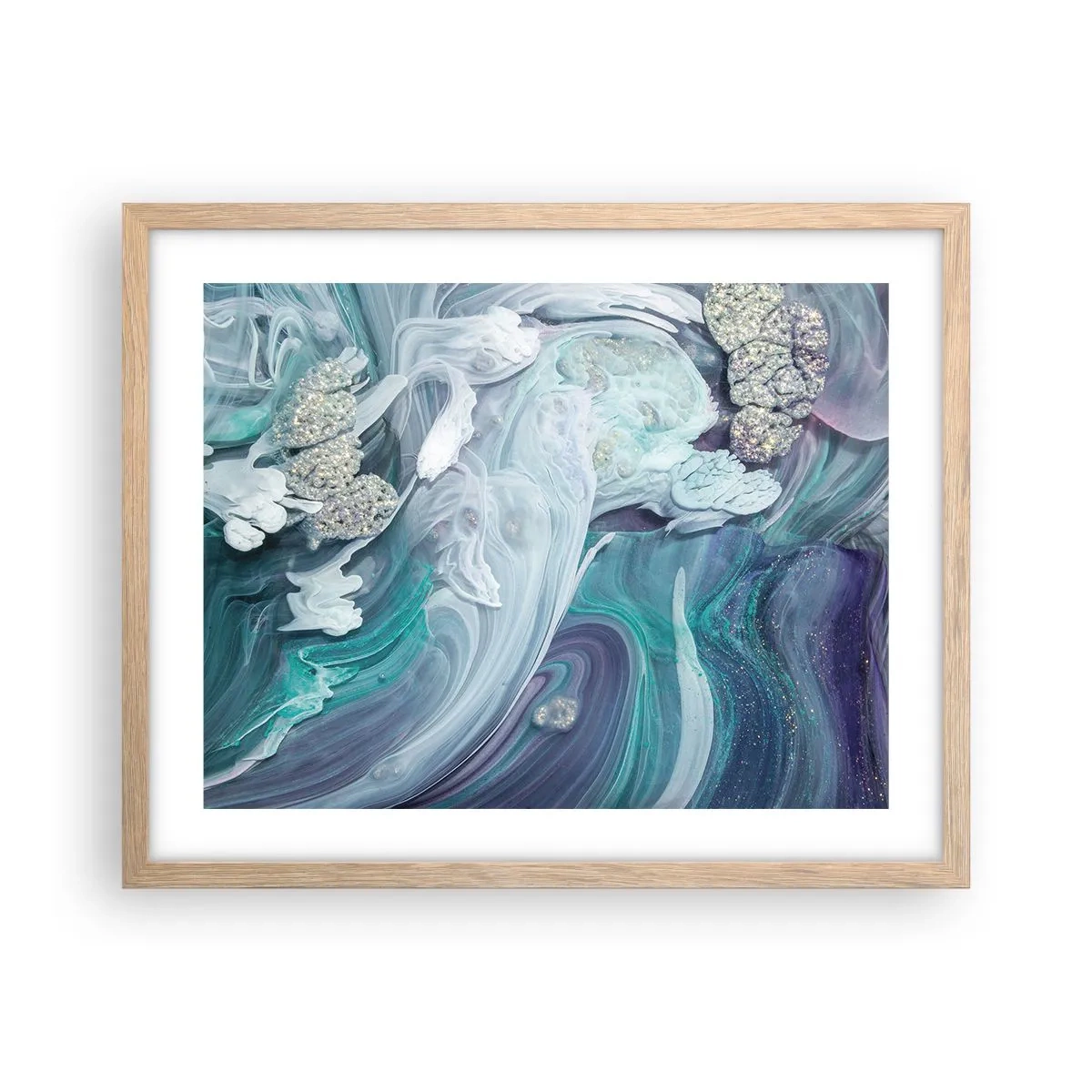 Poster in einem Rahmen aus heller Eiche - Strömungen von Himmelblau - 50x40 cm