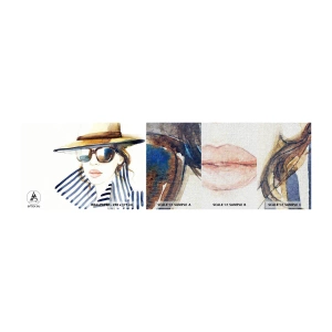 Fototapeten Muster Premium Canvas - Florida heißt Sie willkommen! - Das Gesicht einer Frau, Porträt einer Frau, Mode - 100x30 cm