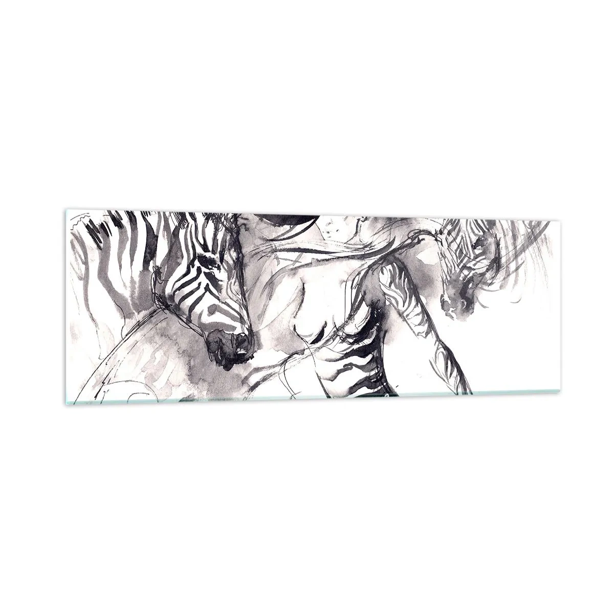 Glasbild - Bild auf glas - Tanzen mit den Zebras - 90x30 cm