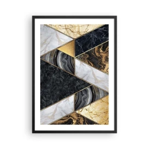 Poster in einem schwarzem Rahmen - Marmorgeometrie in Gold-, Schwarz- und Weißtönen - 50x70cm - Stein um Stein - Moderne Wanddekoration für Wohnzimmer und Schlafzimmer ARTTOR