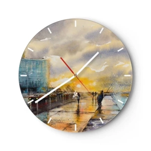 Wanduhr - Glasuhr - Ein Spaziergang entlang der Strandpromenade in der Abenddämmerung - 30x30cm - Leben am Ufer - Moderne Wanddekoration für Wohnzimmer, Küche und Schlafzimmer ARTTOR
