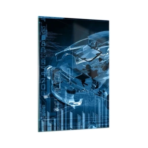 Glasbild - Bild auf glas - Eine moderne technische Zeichnung eines Autos mit Strukturelementen - 70x100cm - Technische Anatomie - Moderne Wanddekoration für Wohnzimmer und Schlafzimmer ARTTOR