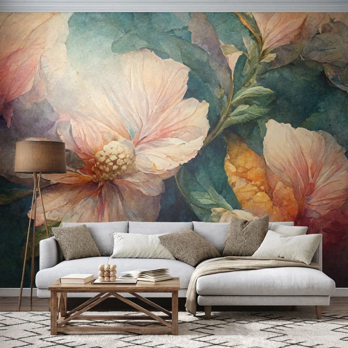 Fototapete Premium Canvas - Zarte Blüten in Pastellfarben - 100x70cm - Pure Subtilität - Moderne Wanddekoration für Wohnzimmer und Schlafzimmer ARTTOR
