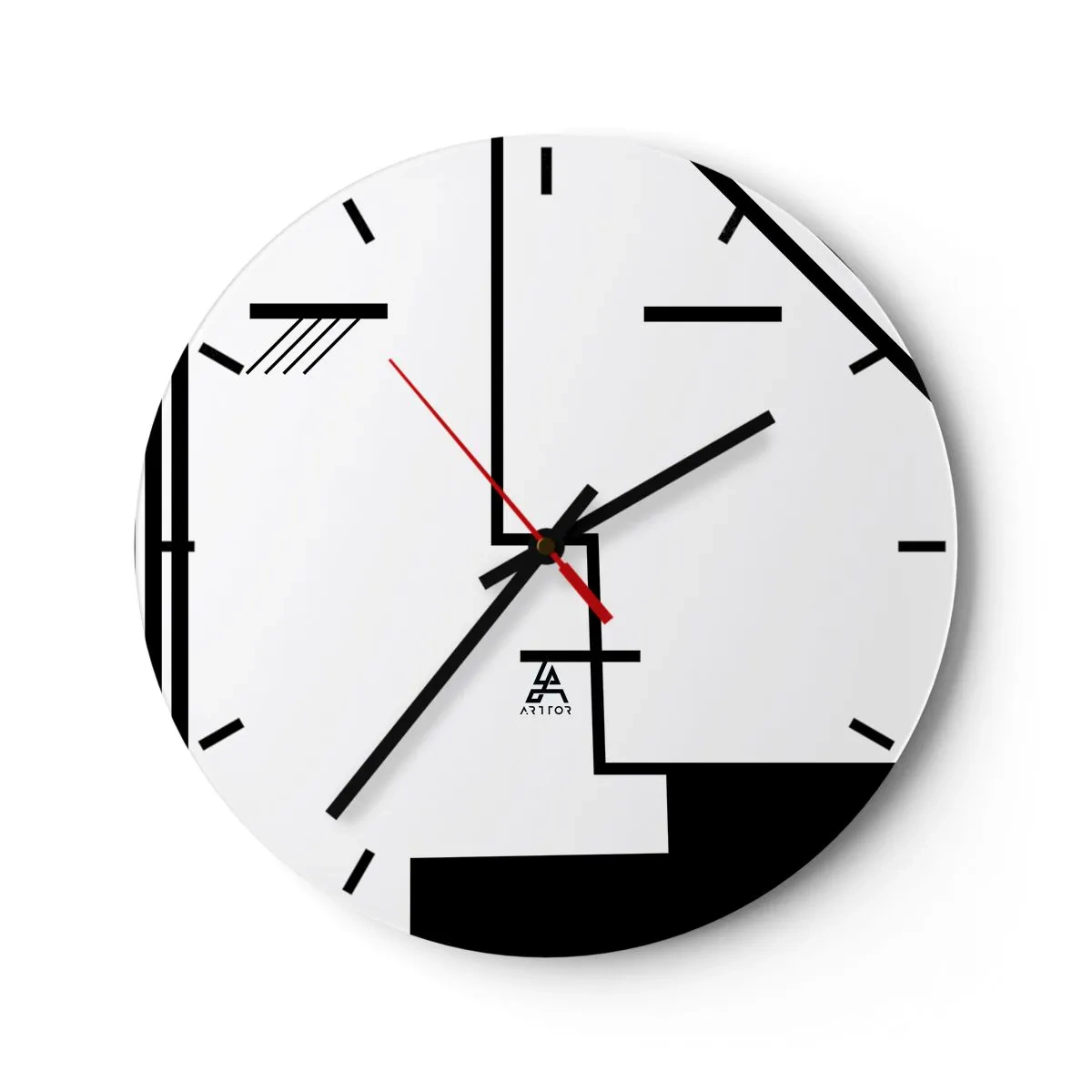 Wanduhr - Glasuhr - Minimalistische Schwarz-Weiß-Grafiken mit geometrischen Linien - 30x30cm - Einfach ein Kuss - Moderne Wanddekoration für Wohnzimmer, Küche und Schlafzimmer ARTTOR