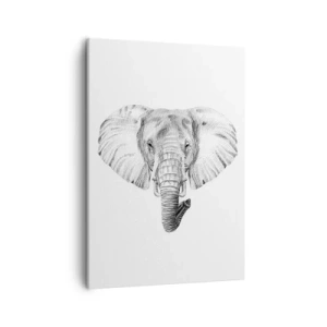 Bild auf Leinwand - Leinwandbild - Schwarz-weiße Zeichnung eines Elefantenkopfes auf weißem Hintergrund - 50x70cm - Da war ein Elefant, so groß wie - ein Elefant - Moderne Wanddekoration für Wohnzimmer und Schlafzimmer ARTTOR
