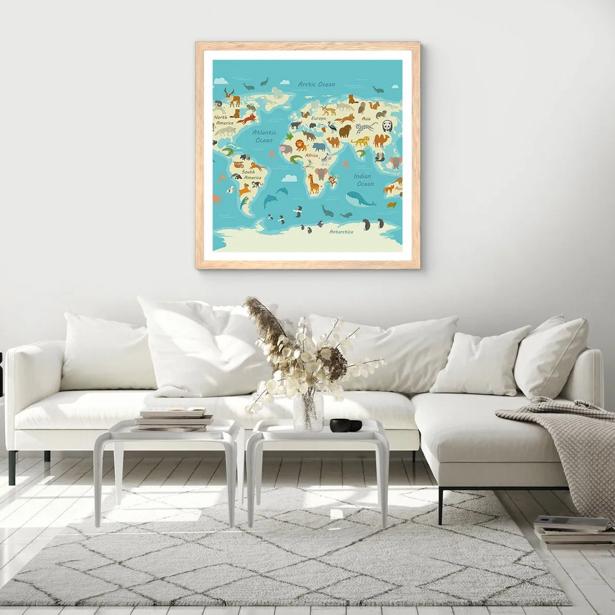 Poster in einem Rahmen aus heller Eiche - Gute Nachbarn - 30x30 cm