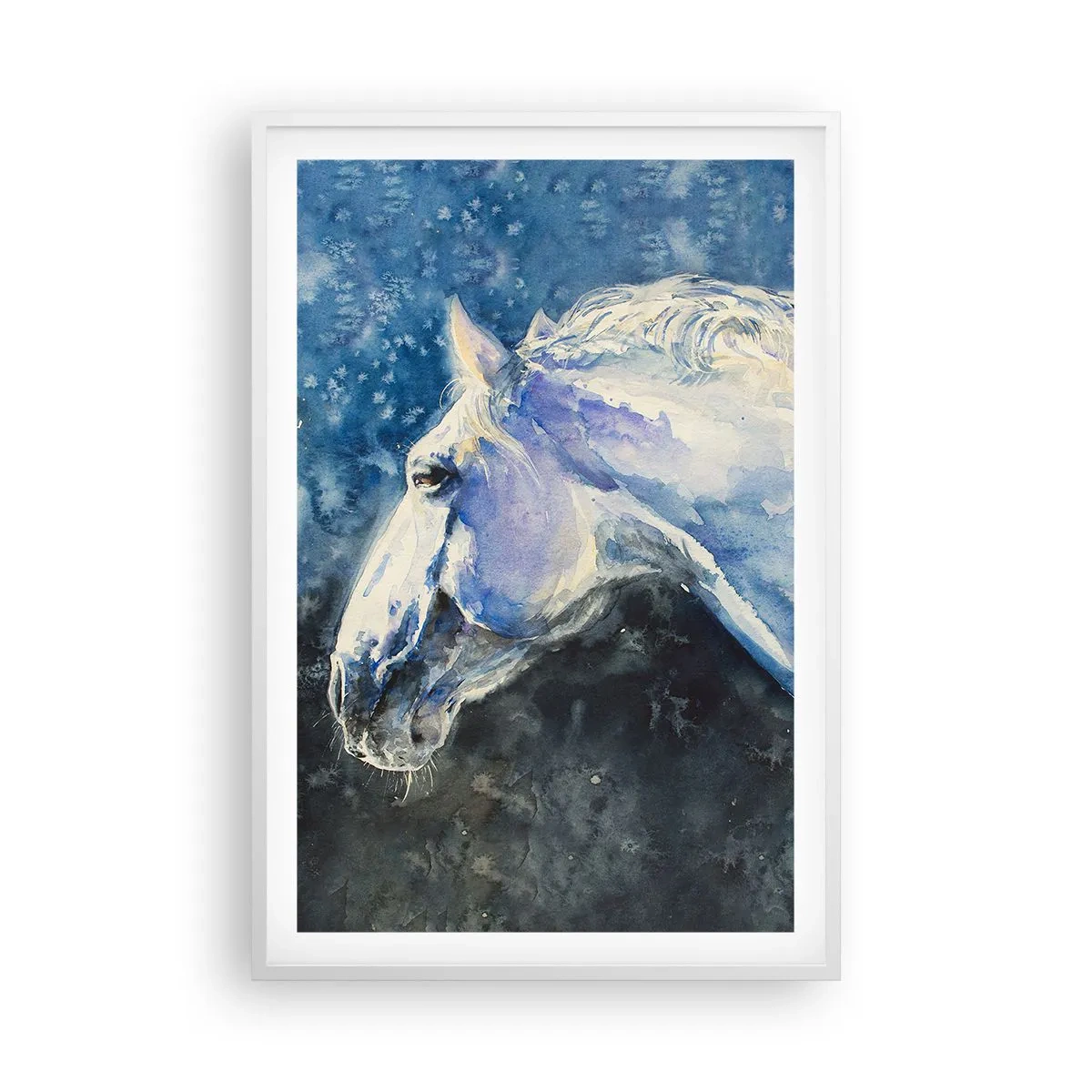 Poster in einem weißen Rahmen - Porträt in blauem Glanz - 61x91 cm