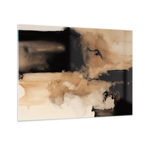 Glasbild - Bild auf glas - Eine abstrakte Form in Schwarz und Braun auf hellem Hintergrund - 70x50cm - Faszinierende Abstraktion - Moderne Wanddekoration für Wohnzimmer und Schlafzimmer ARTTOR