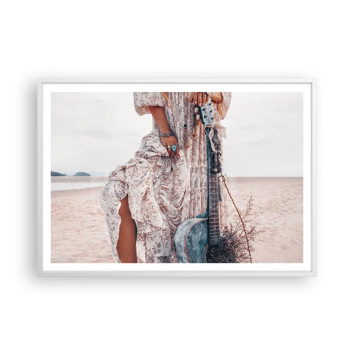 Poster in einem weißen Rahmen - Kinderblumen auf dem Weg - 100x70 cm