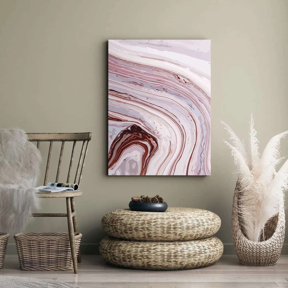 Bild auf Leinwand - Leinwandbild - Abstraktes Muster in Rosa und Weiß - 50x70cm - Geradeaus, dann rechts runter - Moderne Wanddekoration für Wohnzimmer und Schlafzimmer ARTTOR