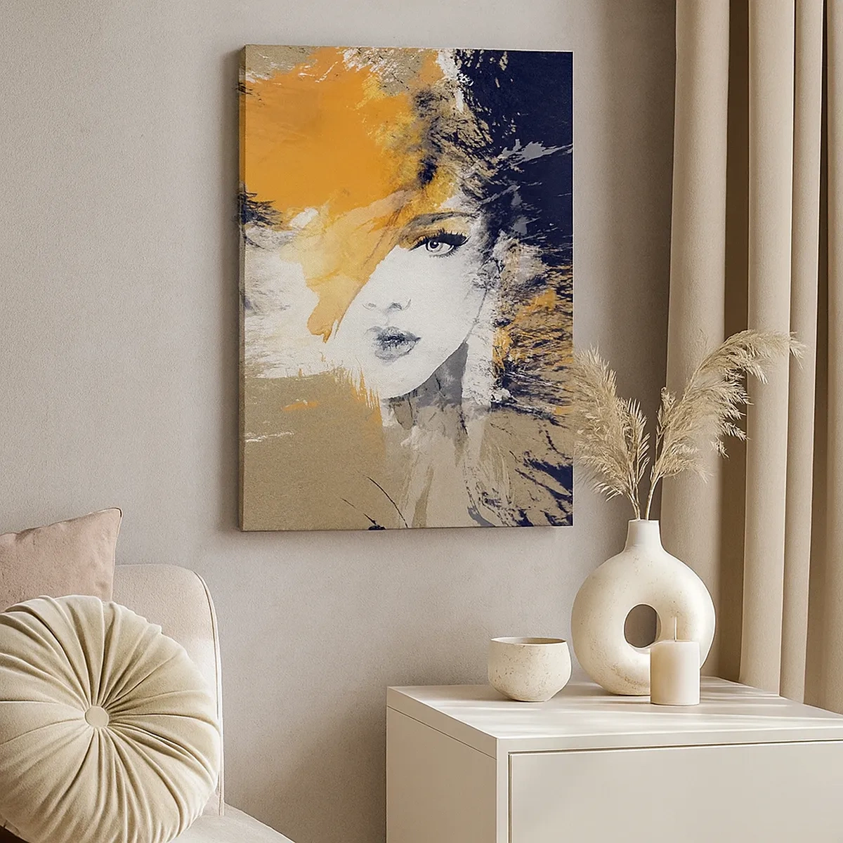 Bild auf Leinwand - Leinwandbild - Abstraktes Frauenporträt mit intensiven Farben - 50x70cm - Und es ist Licht - Moderne Wanddekoration für Wohnzimmer und Schlafzimmer ARTTOR