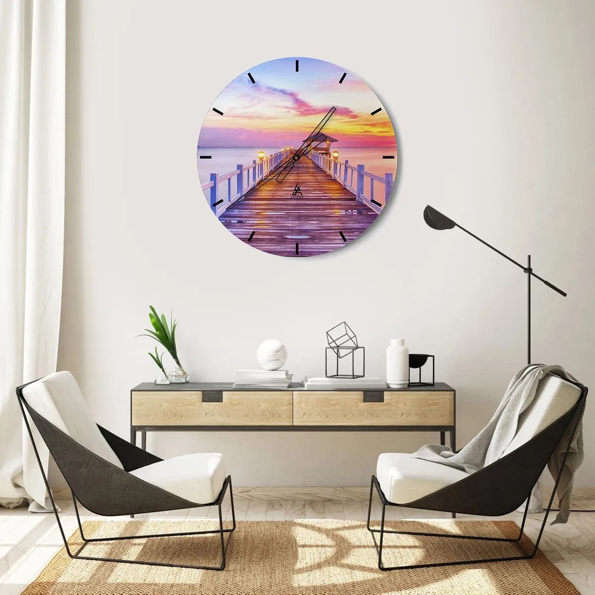 Wanduhr - Glasuhr - Die lila-goldene Stille des Abends - 30x30 cm
