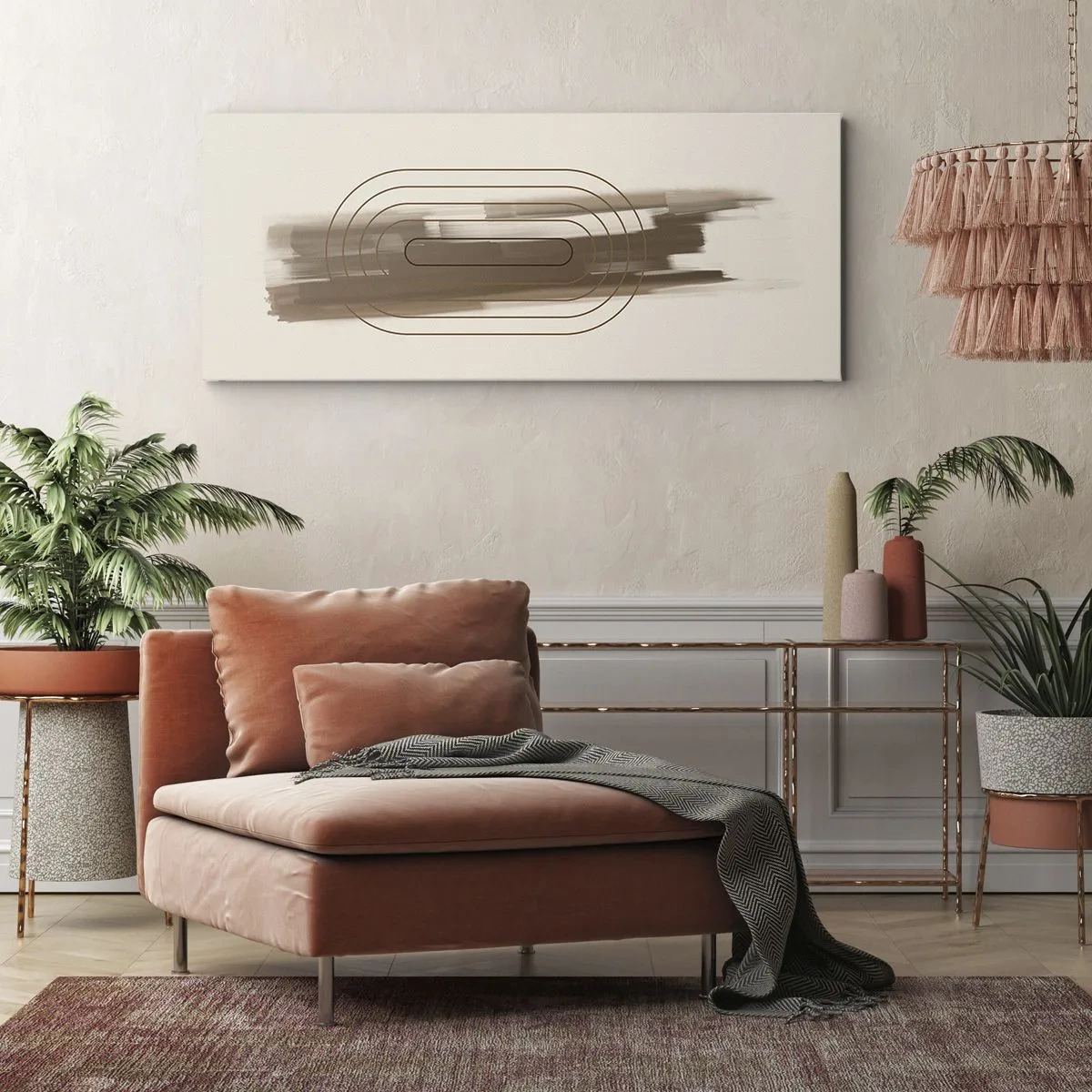 Bild auf Leinwand - Leinwandbild - Eine minimalistische Komposition in Beige- und Grautönen mit geometrischem Muster - 120x50cm - Ein Hauch von Grau - Moderne Wanddekoration für Wohnzimmer und Schlafzimmer ARTTOR