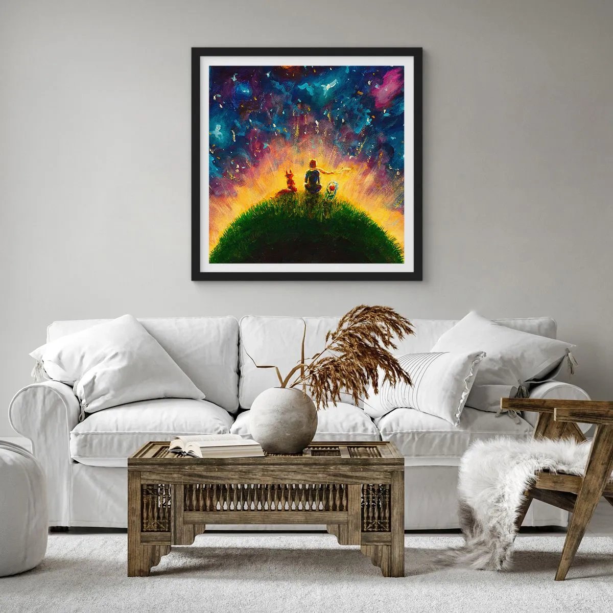 Poster in einem schwarzem Rahmen - Liebe und Freundschaft - die ganze Welt - 50x50 cm