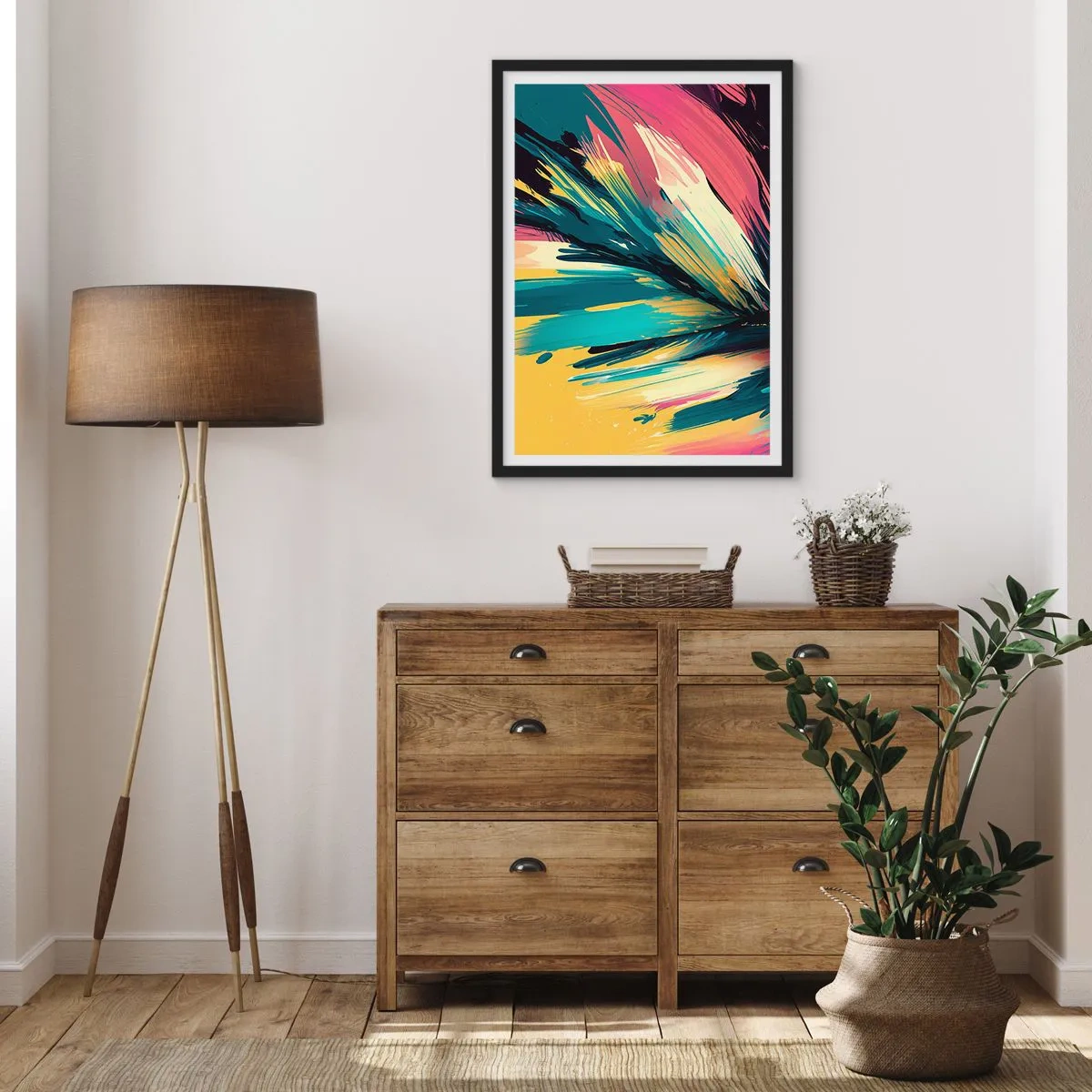 Poster in einem schwarzem Rahmen - Eine abstrakte Farbexplosion in einem dynamischen Arrangement - 50x70cm - Komposition – eine Explosion der Freude - Moderne Wanddekoration für Wohnzimmer und Schlafzimmer ARTTOR