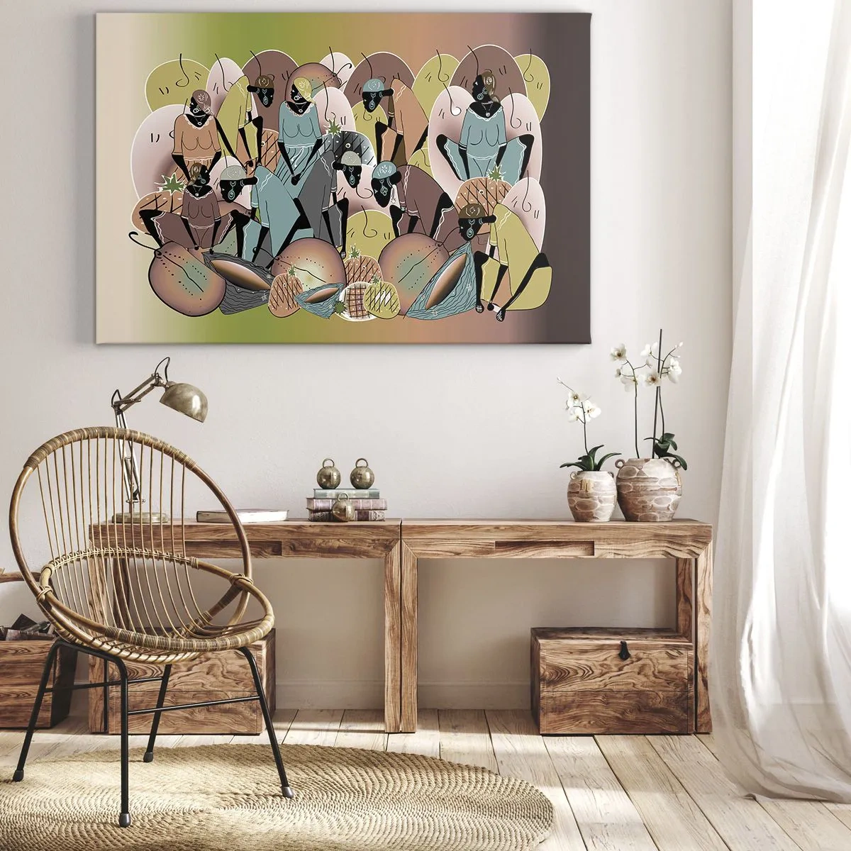 Bild auf Leinwand - Leinwandbild - Eine farbenfrohe abstrakte Komposition, inspiriert von der afrikanischen Kultur - 70x50cm - Ein toller Urlaub steht bevor - Moderne Wanddekoration für Wohnzimmer und Schlafzimmer ARTTOR