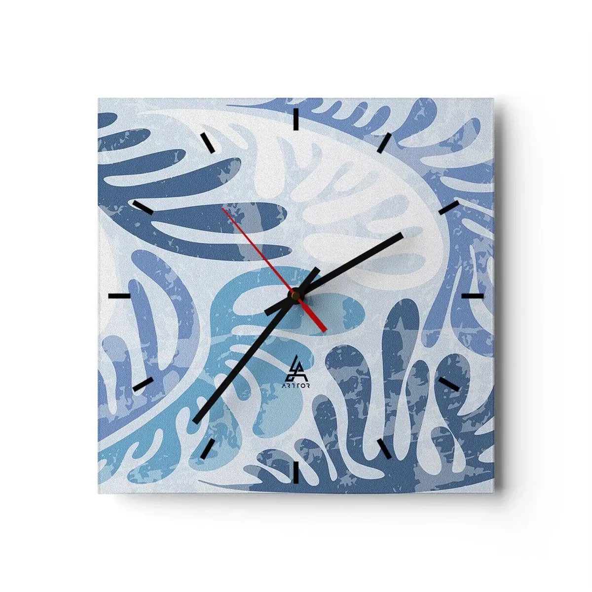 Wanduhr - Glasuhr - Blaue Farne - 40x40 cm