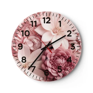 Wanduhr - Glasuhr - In rosa Blütenblättern - 40x40 cm