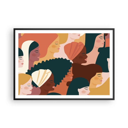 Poster in einem schwarzem Rahmen - Farbenfrohe Frauenprofile in verschiedenen Stilen - 100x70cm - Nur Weiblichkeit - Moderne Wanddekoration für Wohnzimmer und Schlafzimmer ARTTOR