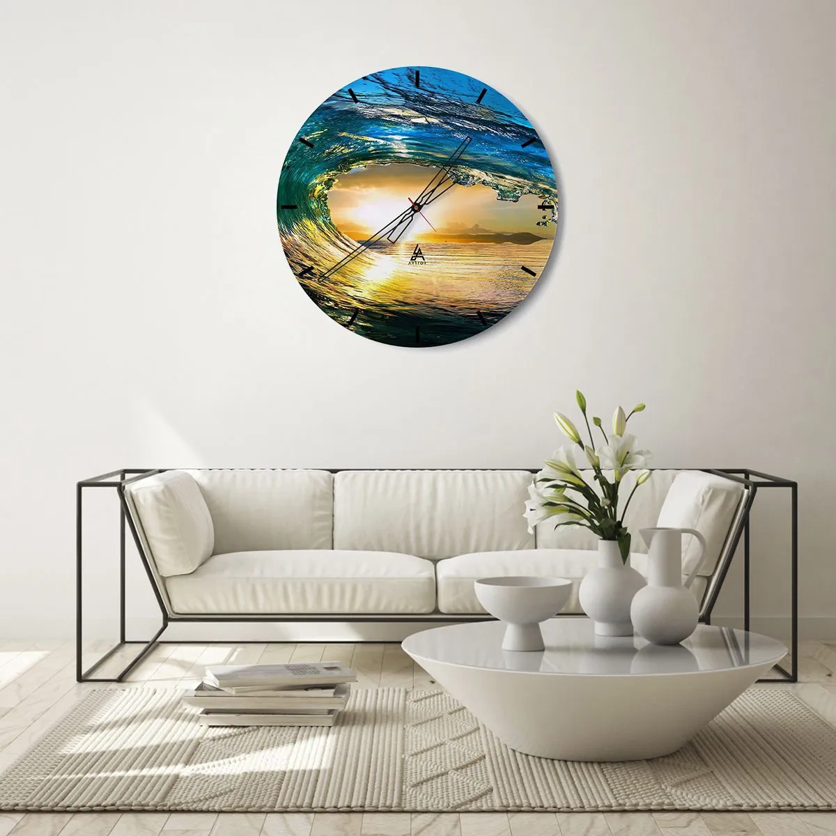 Wanduhr - Glasuhr - In einem smaragd-goldenen Kristall - 40x40 cm