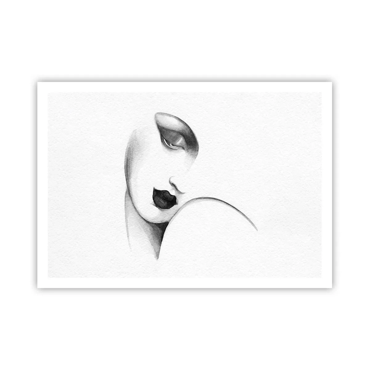 Poster - Ein subtiles Frauenporträt im monochromen Stil - 100x70cm - Im Stil von Łempicka - Moderne Wanddekoration für Wohnzimmer und Schlafzimmer ARTTOR