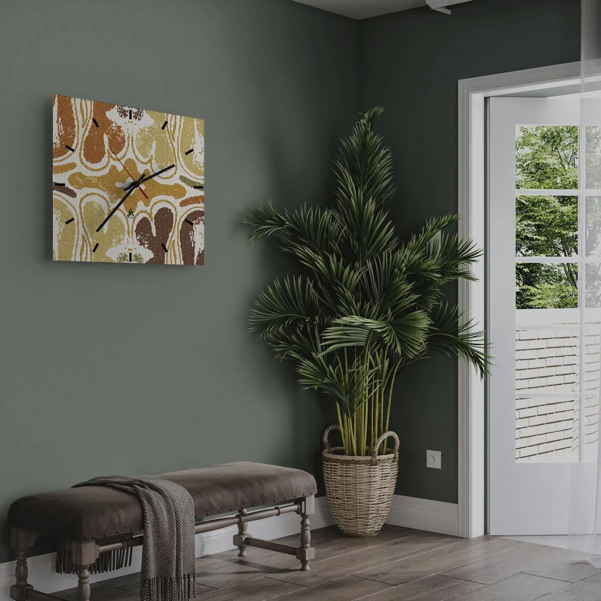 Wanduhr - Glasuhr - Warme abstrakte Muster in Gelb- und Brauntönen - 30x30cm - Sentimentale Abstraktion - Moderne Wanddekoration für Wohnzimmer und Schlafzimmer ARTTOR