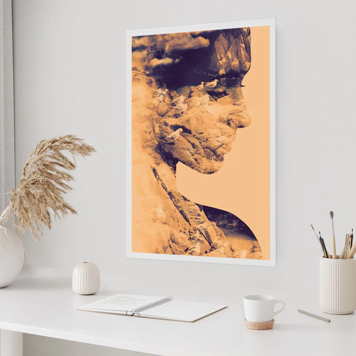 Poster - Porträt mit Landschaft im Doppelbelichtungsstil - 50x70cm - Von Natur aus schön - Moderne Wanddekoration für Wohnzimmer und Schlafzimmer ARTTOR