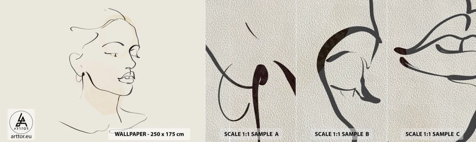 Fototapeten Muster Premium Sand - Eine bestimmte Linie - Abstraktion, Das Gesicht einer Frau, Lineart - 100x30 cm