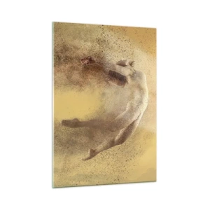 Glasbild - Bild auf glas - Eine Tänzerin in einer dynamischen Komposition vor goldenem Hintergrund - 50x70cm - In tanzender Ekstase - Moderne Wanddekoration für Wohnzimmer und Schlafzimmer ARTTOR