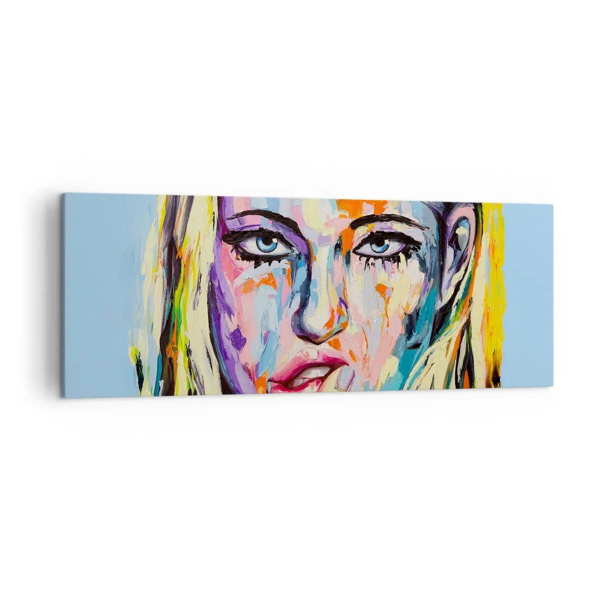 Bild auf Leinwand - Leinwandbild - Farbenfrohes Porträt einer Frau im abstrakten Stil - 140x50cm - Schau ihr direkt in die Augen - Moderne Wanddekoration für Wohnzimmer und Schlafzimmer ARTTOR
