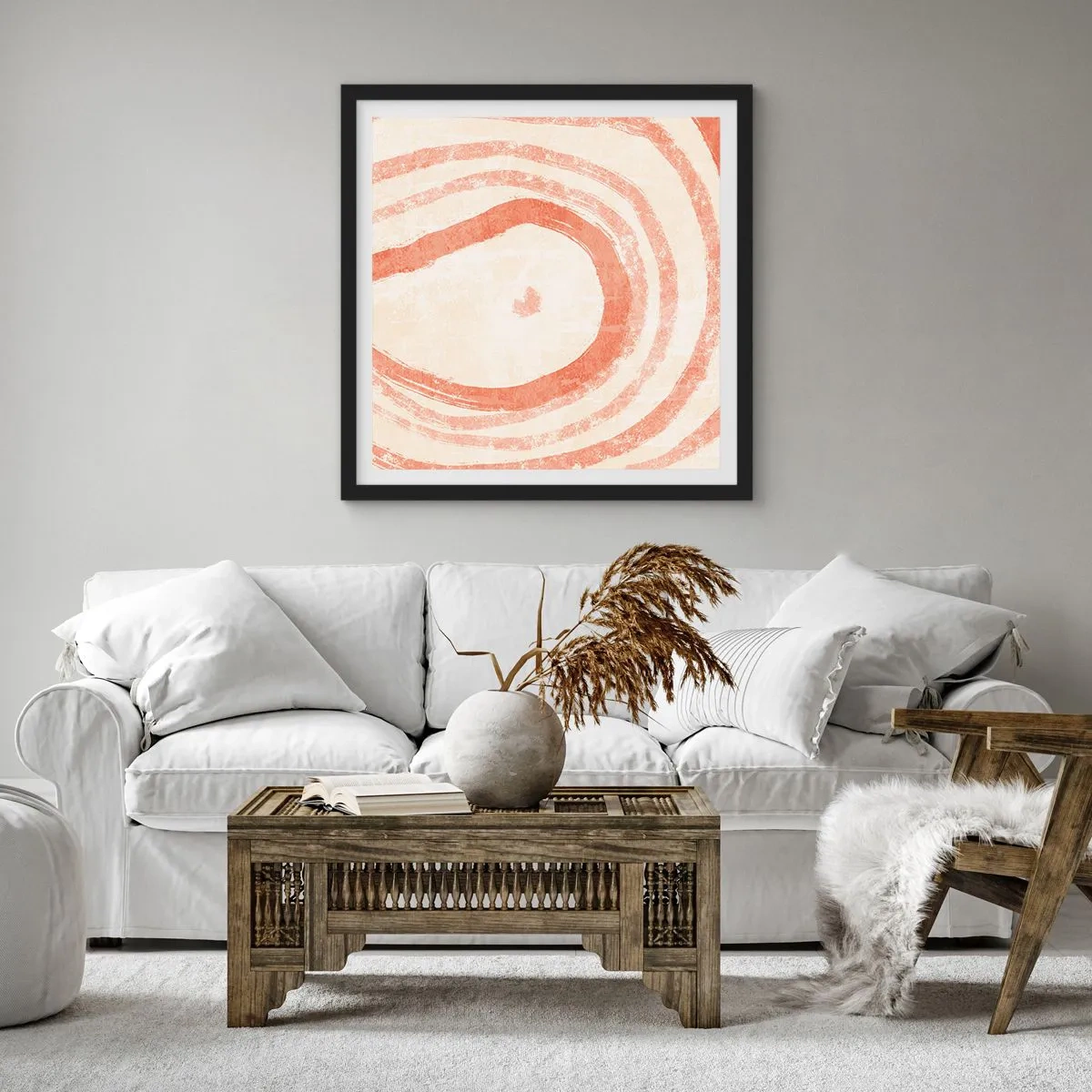 Poster in einem schwarzem Rahmen - Korallenkreise – Komposition - 30x30 cm