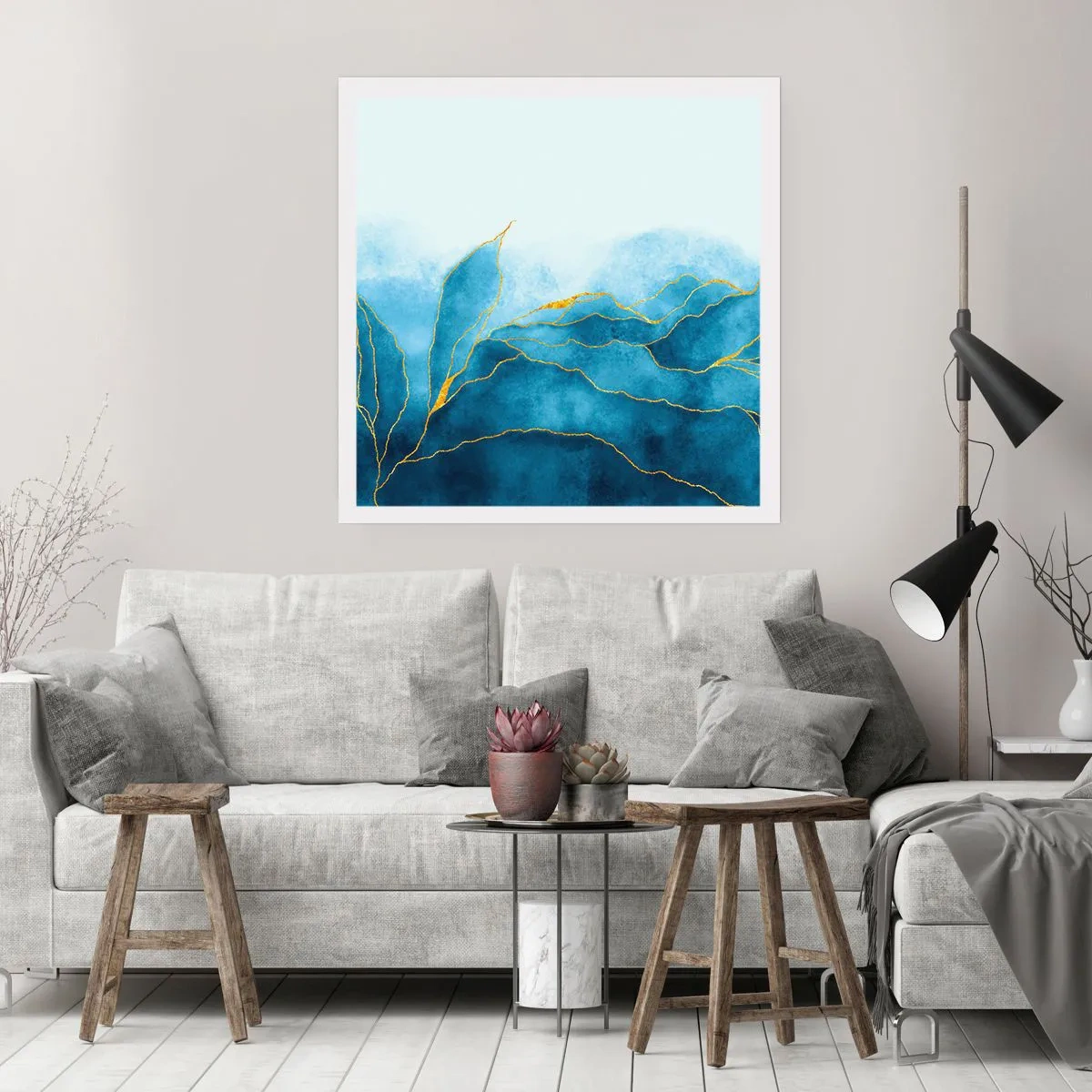 Poster - Blau im Gold - 30x30 cm