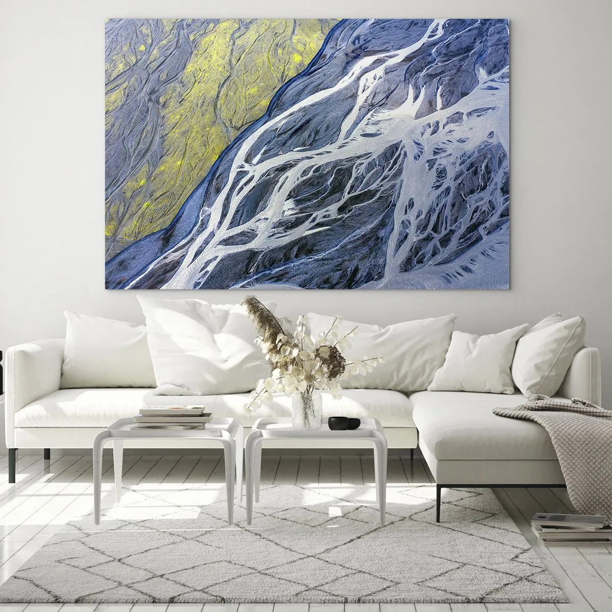 Glasbild - Bild auf glas - Eine Vogelperspektive der Erdoberfläche mit gewundenen Bächen - 100x70cm - Felsmalereien der Natur - Moderne Wanddekoration für Wohnzimmer und Schlafzimmer ARTTOR